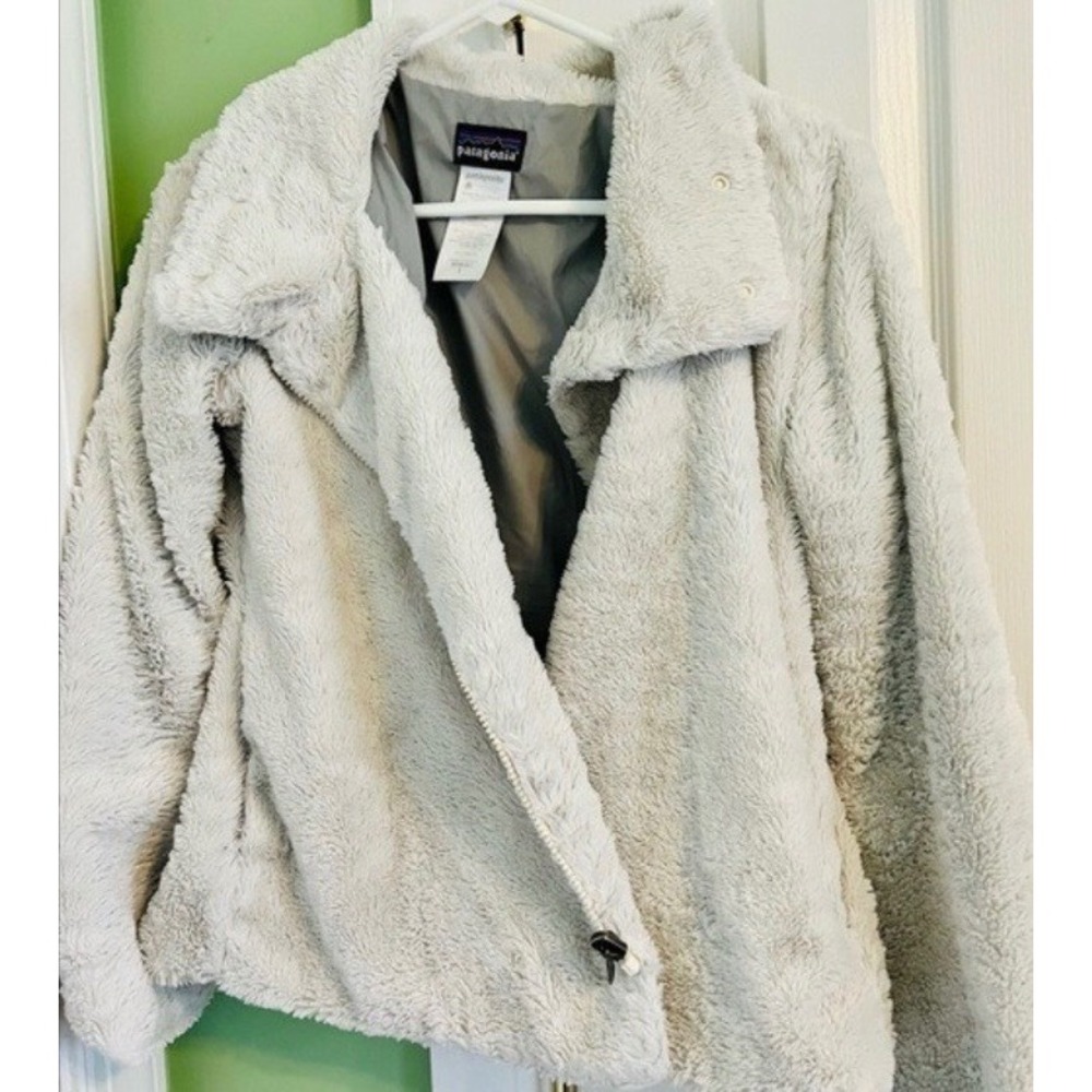 Patagonia Los Gatos Fleece Jacket Cream White Asymmetrical Snap Women medium